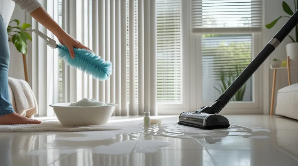 cleaning with brush and Vacuum